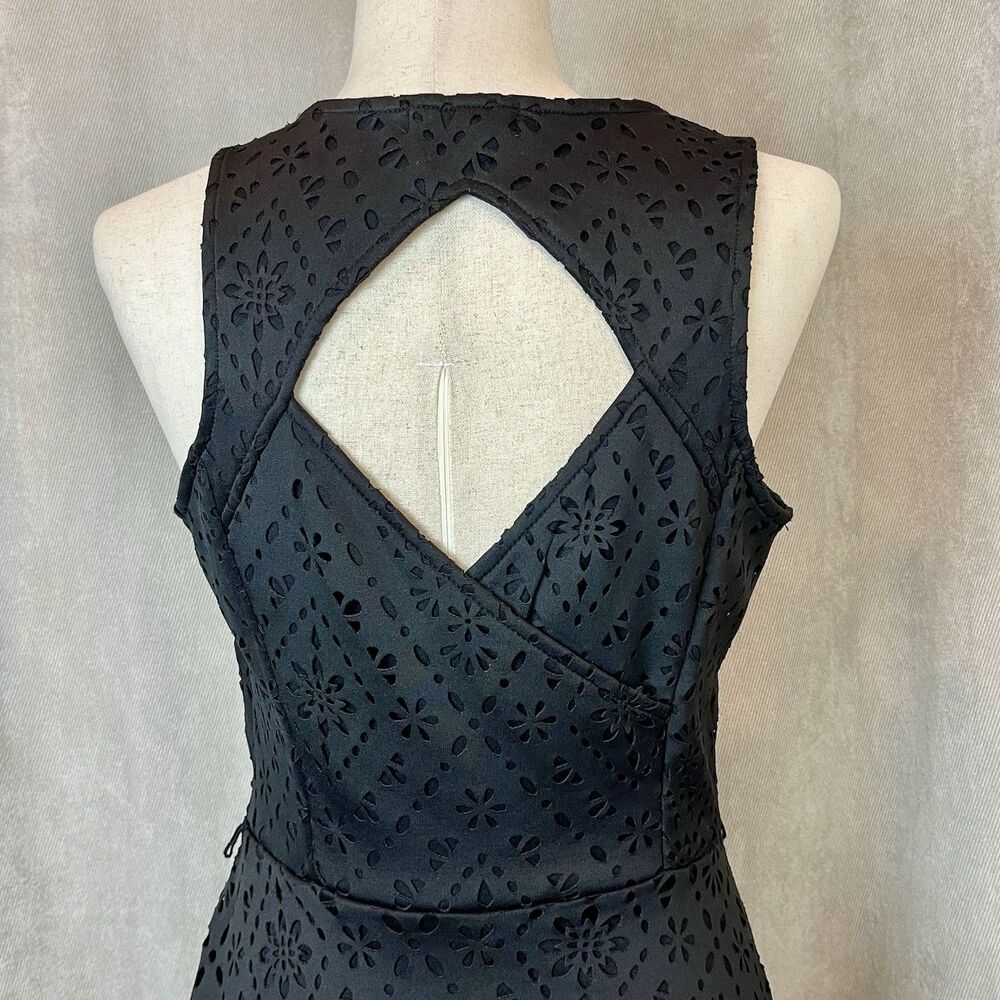 Candie’s Black Fit & Flare Dress 7 Laser Cut Floral Open Back Y2K Whimsigoth - Picture 6 of 8
